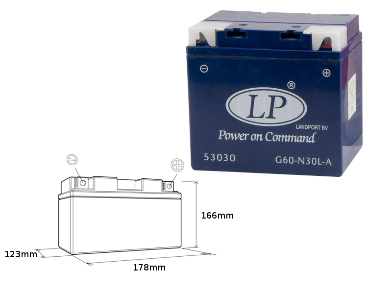 LANDPORT akumulátor gelový G60-N30L-A (MG L60-N30-3) 12V 30AH 187X130X170 bezúdržbový - nalit (2)